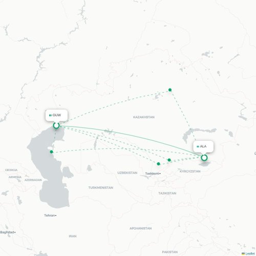 Mapa de vuelo directo Atyrau - Almatý