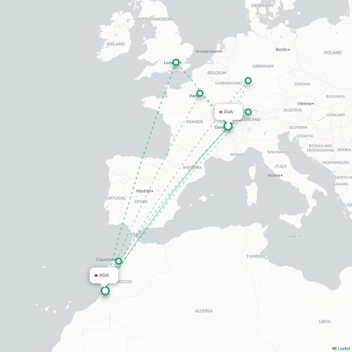 Mapa de vuelo directo Ginebra - Agadir