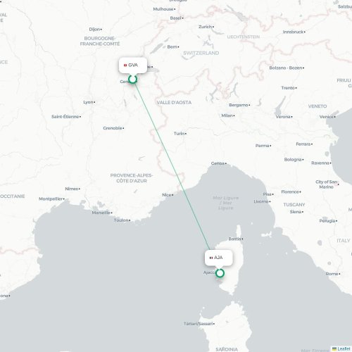 Mapa de vuelo directo Ginebra - Ajaccio