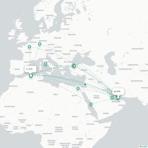 Mapa de vuelo directo Ginebra - Argel