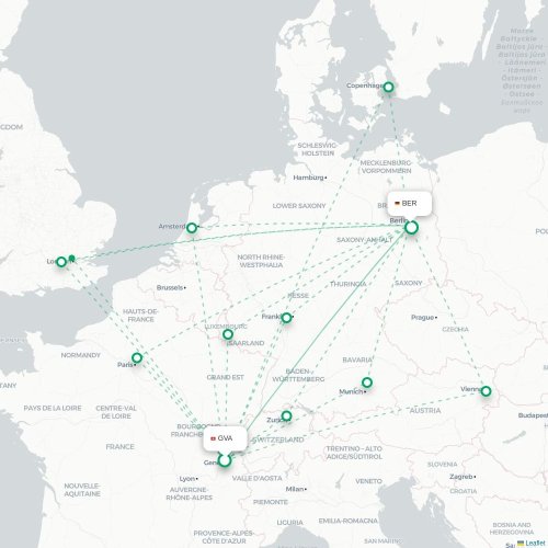 Mapa lotu bezpośredniego Genewa – Berlin