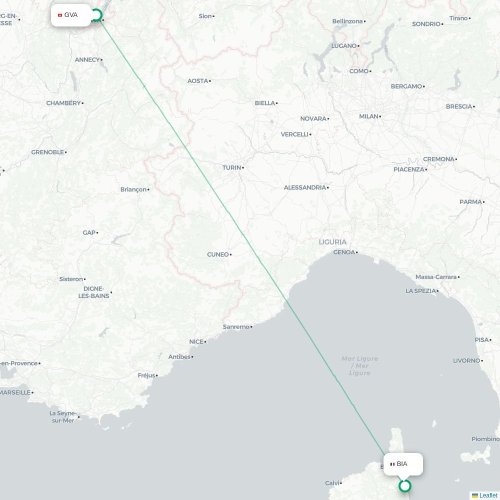 Mapa de vuelo directo Ginebra - Bastia
