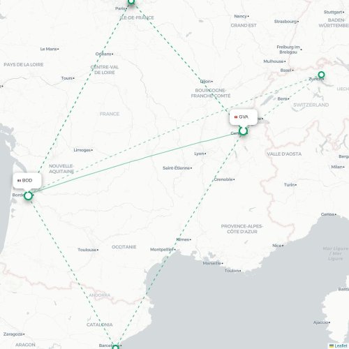Mapa de vuelo directo Ginebra - Burdeos