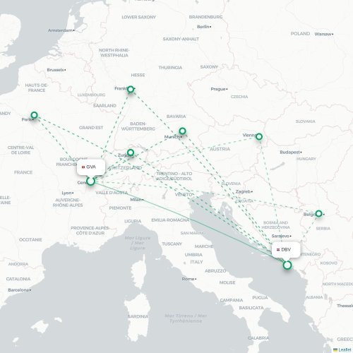 Geneve - Dubrovnik karta över direktflyg