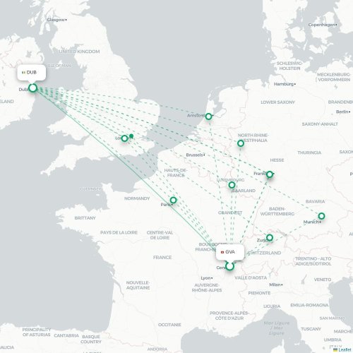 Genève - Dublin carte du vol direct