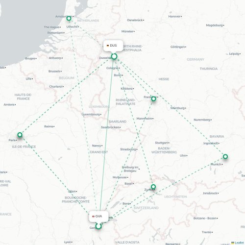 Mapa lotu bezpośredniego Genewa – Düsseldorf