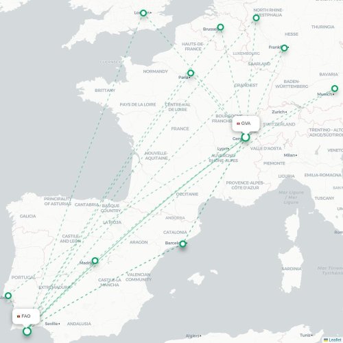 Mapa de vuelo directo Ginebra - Faro