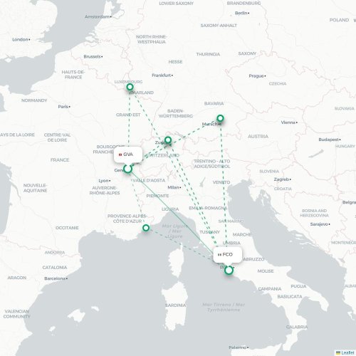 Geneve - Rom karta över direktflyg