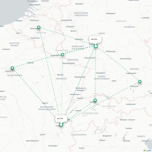 Mapa lotu bezpośredniego Genewa – Frankfurt nad Menem