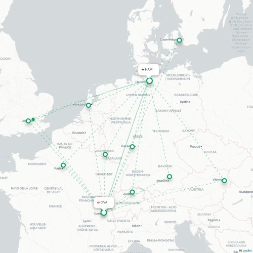 Mapa lotu bezpośredniego Genewa – Hamburg
