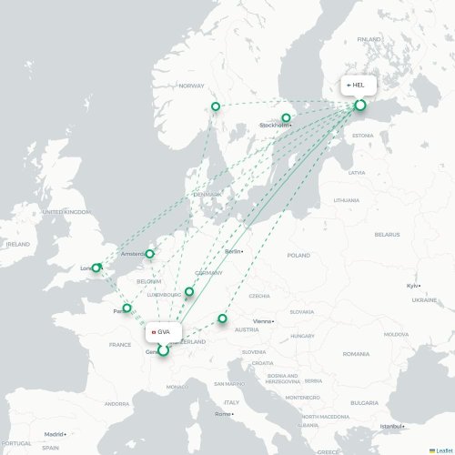 Mapa de vuelo directo Ginebra - Helsinki