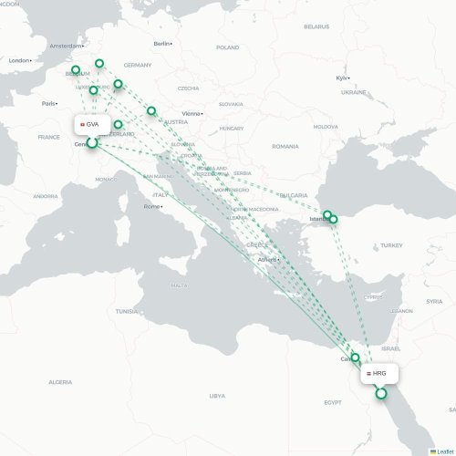 Mapa de vuelo directo Ginebra - Hurgada