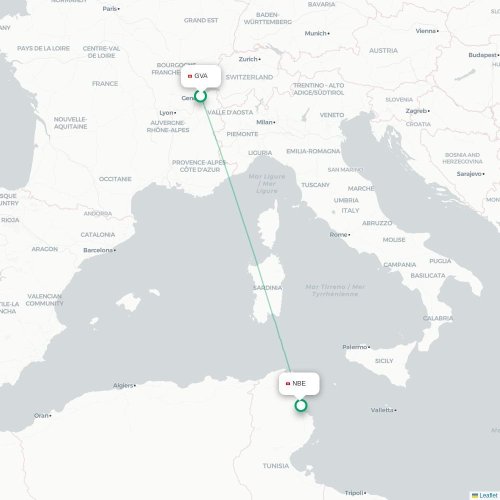 Mapa lotu bezpośredniego Genewa – Enfidha