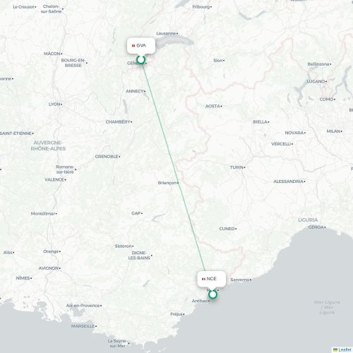 Mapa de vuelo directo Ginebra - Niza