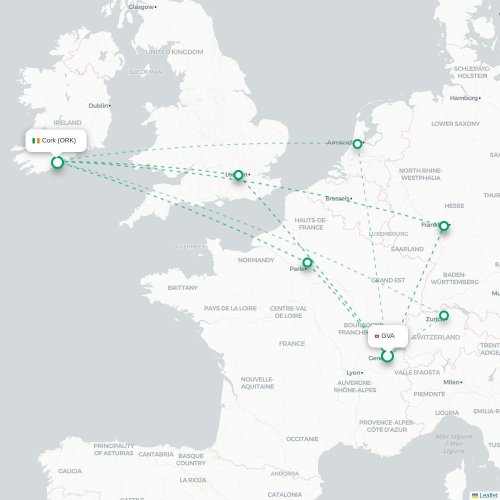 Genève - Cork carte du vol direct