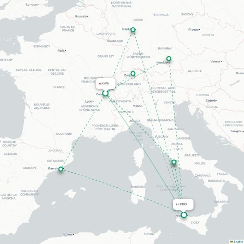 Geneve - Palermo karta över direktflyg