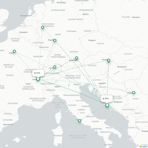 Geneve - Split karta över direktflyg