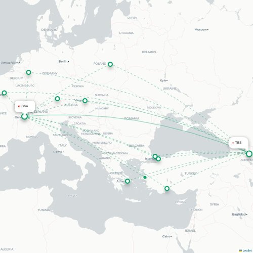 Mapa de vuelo directo Ginebra - Tiflis