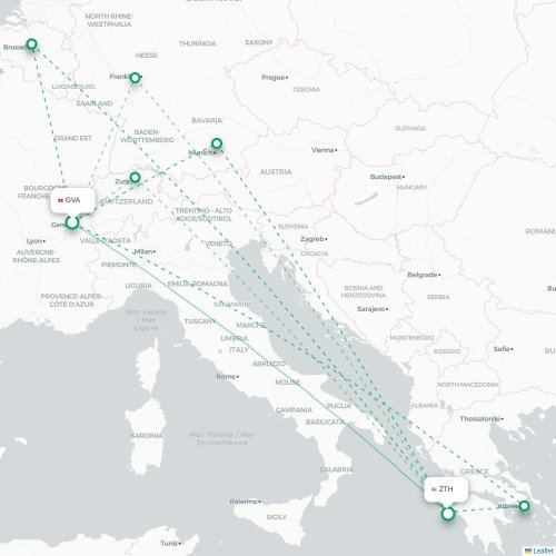 Geneve - Zakynthos karta över direktflyg