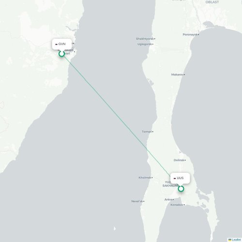 Mapa lotu bezpośredniego Sovetskaya Gavan – Jużno-Sachalińsk