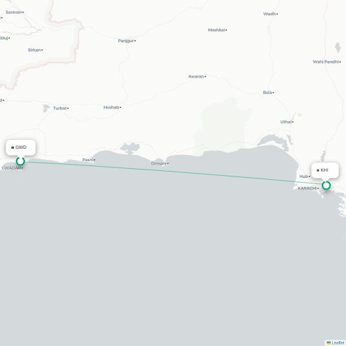Mapa de vuelo directo Gwadar - Karachi