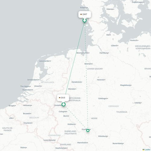 Mapa lotu bezpośredniego Sylt – Düsseldorf