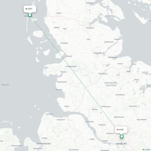 Mapa lotu bezpośredniego Sylt – Hamburg