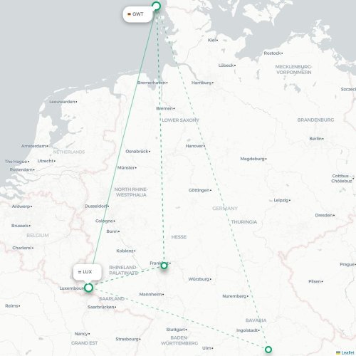 Mapa de vuelo directo Sylt - Luxemburgo