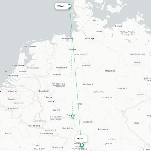 Mapa de vuelo directo Sylt - Stuttgart