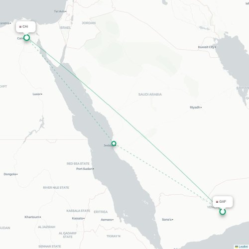 Mapa de vuelo directo Seiyun - El Cairo