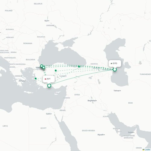 Mapa de vuelo directo Bakú - Antalya