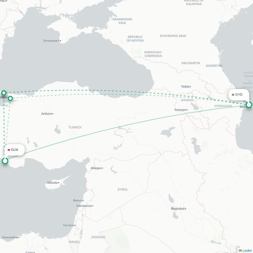 Mapa de vuelo directo Bakú - Dalaman