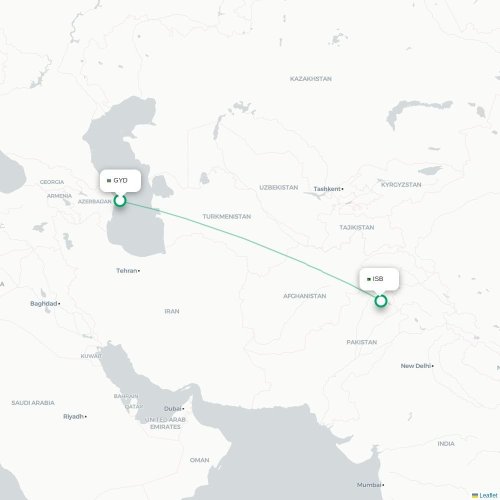 Mapa de vuelo directo Bakú - Islamabad
