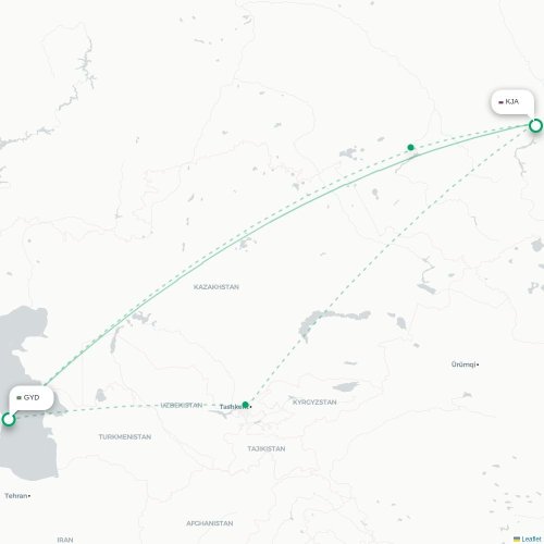 Mapa de vuelo directo Bakú - Krasnoyarsk