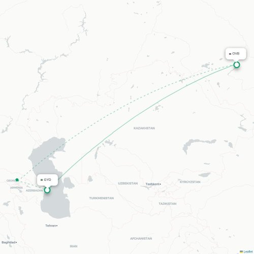 Mapa de vuelo directo Bakú - Novosibirsk