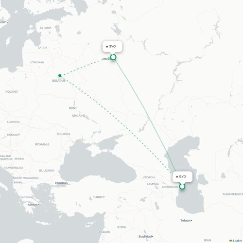 Mapa de vuelo directo Bakú - Moscú