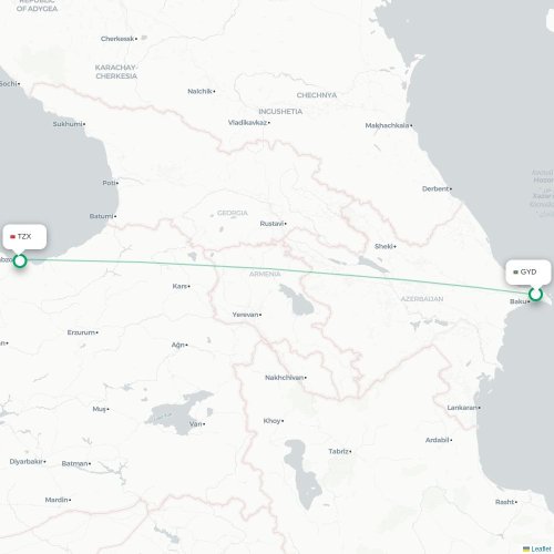 Mapa de vuelo directo Bakú - Trapisonda