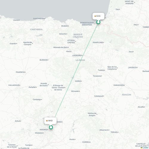Mapa de vuelo directo Guayaquil - Madrid