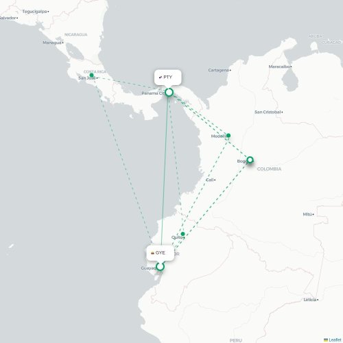 Mapa de vuelo directo Guayaquil - Ciudad de Panamá