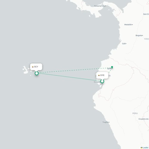 Mapa de vuelo directo Guayaquil - San Cristobal