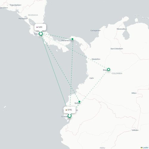 Mapa de vuelo directo Guayaquil - San José