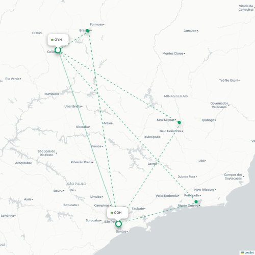 Mapa lotu bezpośredniego Goiânia – São Paulo