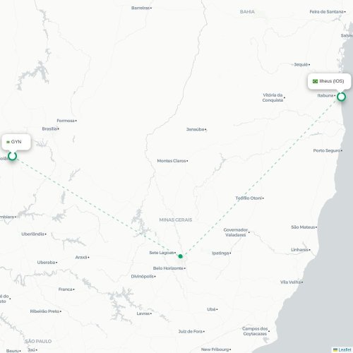 Mapa lotu bezpośredniego Goiânia – Ilhéus