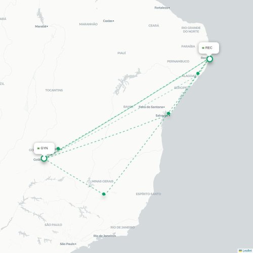 Mapa lotu bezpośredniego Goiânia – Recife