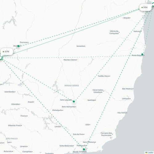 Mapa de vuelo directo Goiânia - Salvador de Bahía