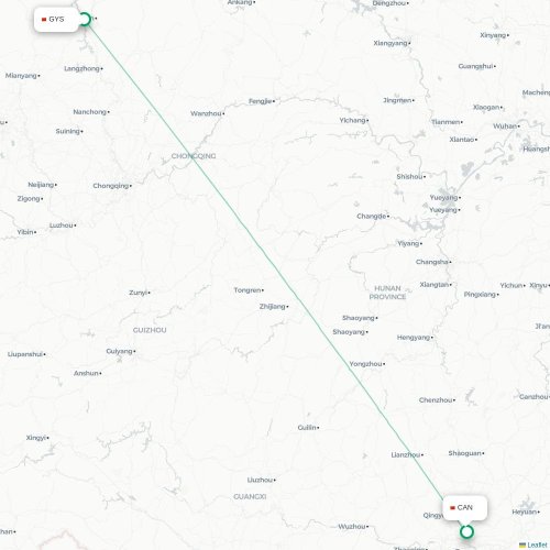 Mapa de vuelo directo Guangyuan - Cantón