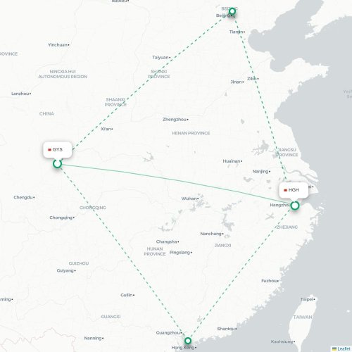 Mapa de vuelo directo Guangyuan - Hangzhou