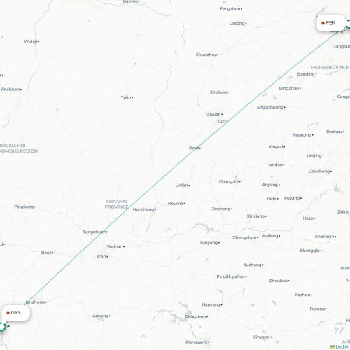 Mapa de vuelo directo Guangyuan - Pekín