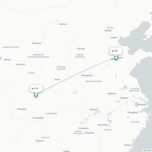 Mapa de vuelo directo Guangyuan - Jinan