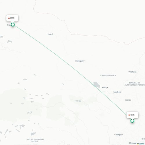 Mapa de vuelo directo Guangyuan - Ürümqi